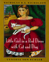 Little Girl in a Red Dress with Cat and Dog